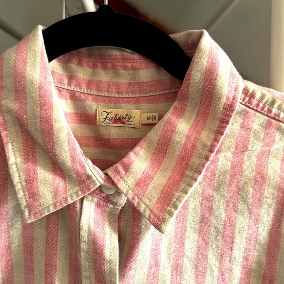 Faherty sleeveless button down in pink and cream M medium - Picture 2 of 4